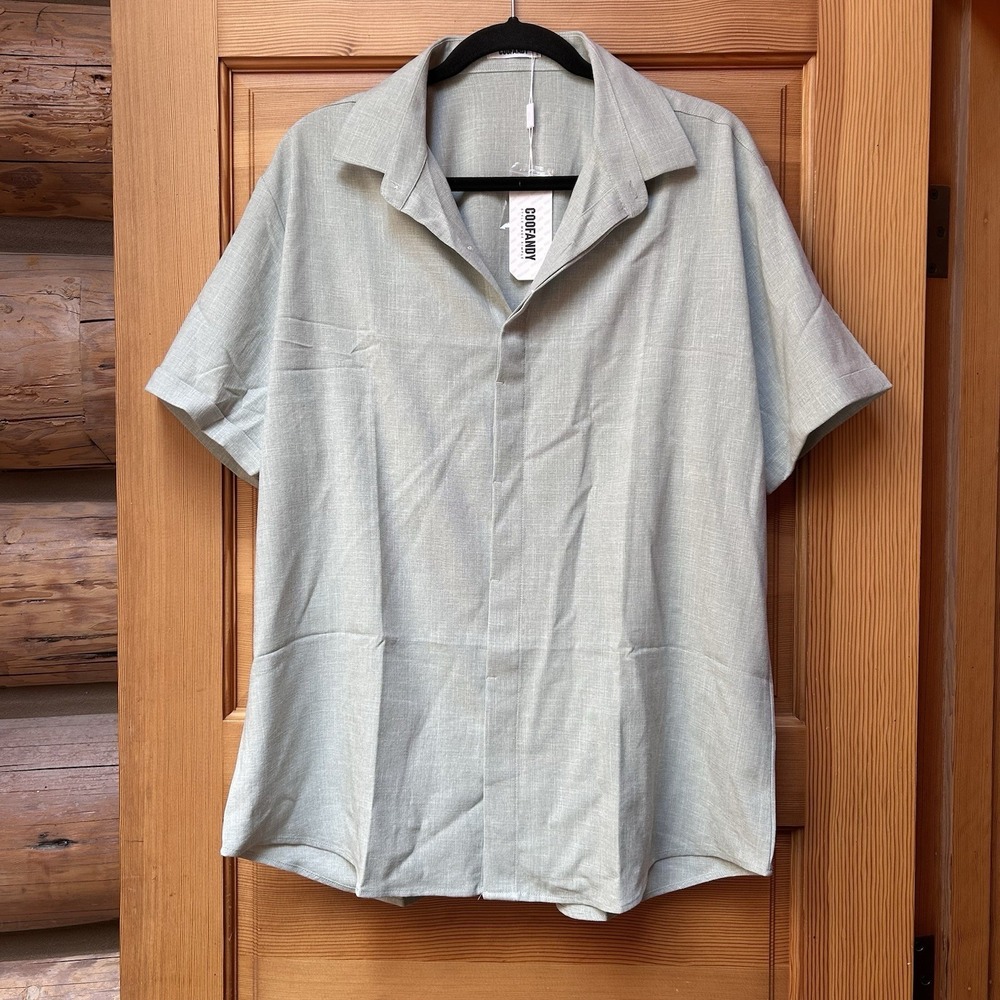 NEW Coofandy Mens Linen Rayon Shirt Short Sleeve Collar Summer Beach Size Large - Picture 2 of 10